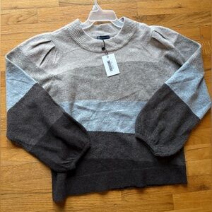 Democracy Women's Striped Crew Neck Sweater - Tan, Blue, Brown